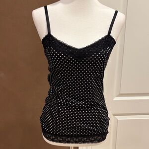 Chic Black Polka Dot Lace Trim Cami